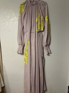 ASOS Lilac Maxi Dress with Neon Yellow Floral Embroidery